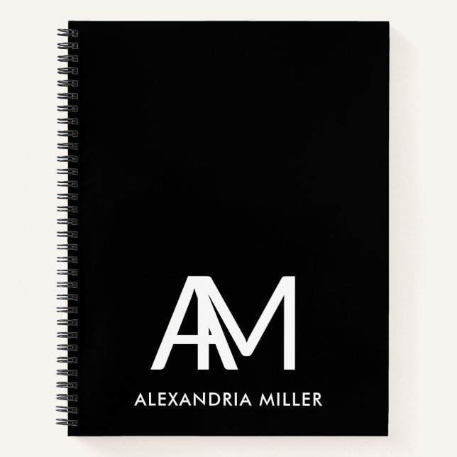 Personalisiertes, modernes Monogram Black Spiral N Notizbuch (Vorderseite)