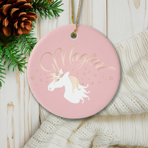 Personalisiertes modernes rosa magisches Einhorn Keramik Ornament