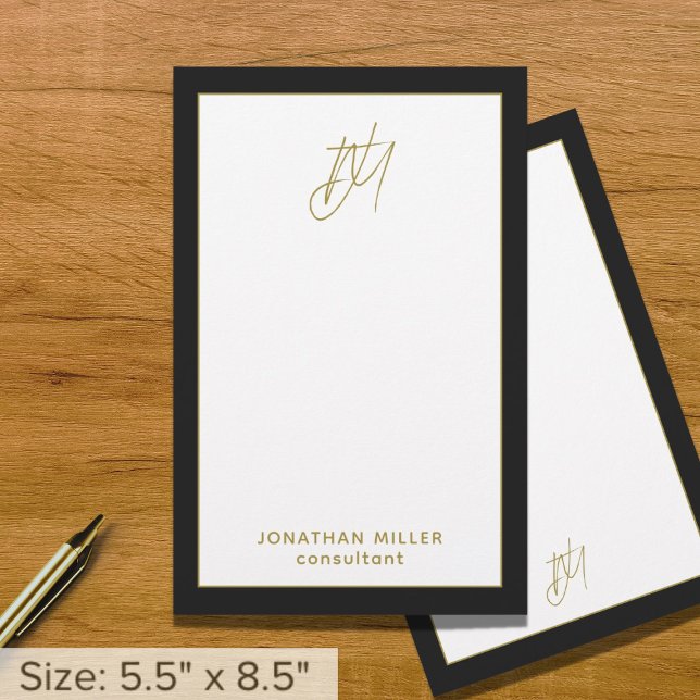 Personalisiertes, modernes Schwarz-Gold-Monogramm Briefpapier (Von Creator hochgeladen)