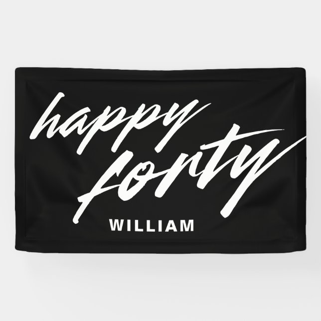 Personalisiertes modernes Skript Schwarz 40. Gebur Banner (Horizontal)