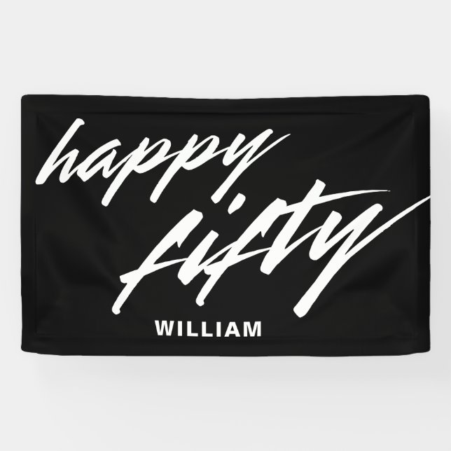 Personalisiertes modernes Skript Schwarz 50. Gebur Banner (Horizontal)