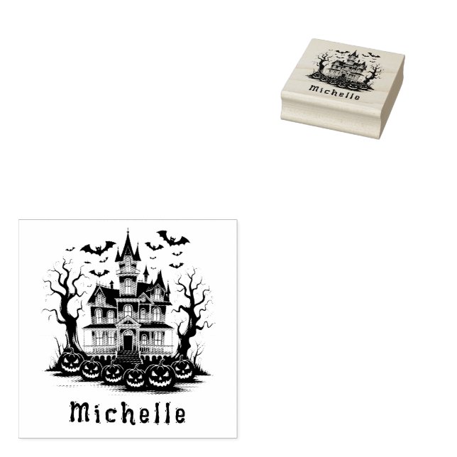 Personalisiertes modernes Spooky Pumpkin Spuk Haus Gummistempel (Stempel)