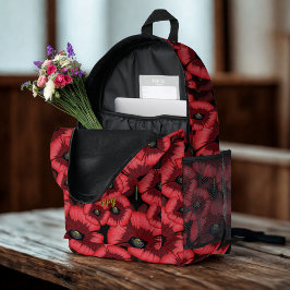 Personalisiertes Mohnmuster Rotes Blumengeflecht Bedruckter Rucksack