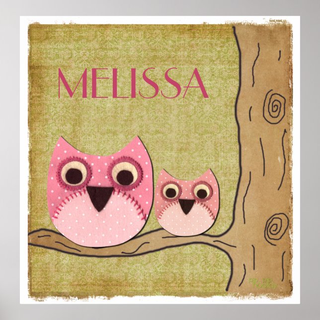 Personalisiertes Mommy & Baby Owls Girls Room Post Poster (Vorne)