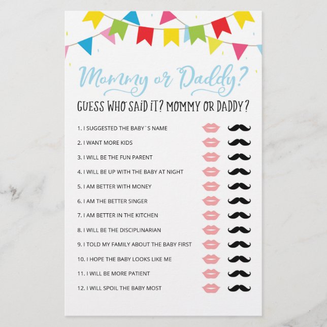 Personalisiertes Mommy oder Daddy Baby Shower Part (Vorderseite)