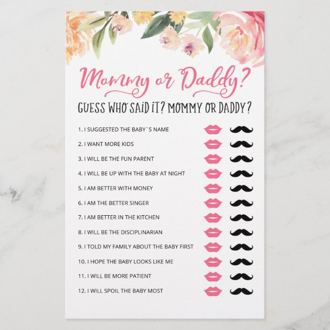 Personalisiertes Mommy oder Daddy Baby Shower Part (Vorderseite)