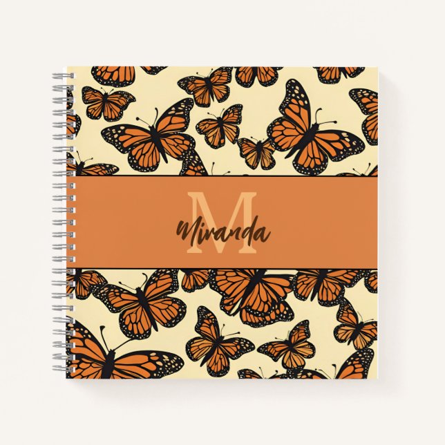 Personalisiertes Monarch Butterfly Monogram Sketch Notizbuch (Vorderseite)