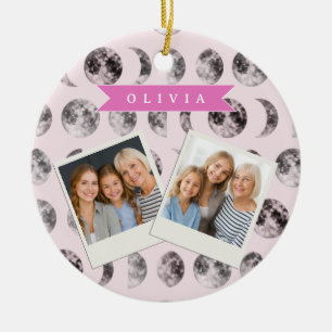 Personalisiertes Mondphase-Himmelsgeschenk in Rosa Keramik Ornament