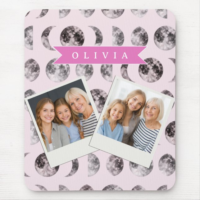 Personalisiertes Mondphase-Himmelsgeschenk in Rosa Mousepad (Vorne)
