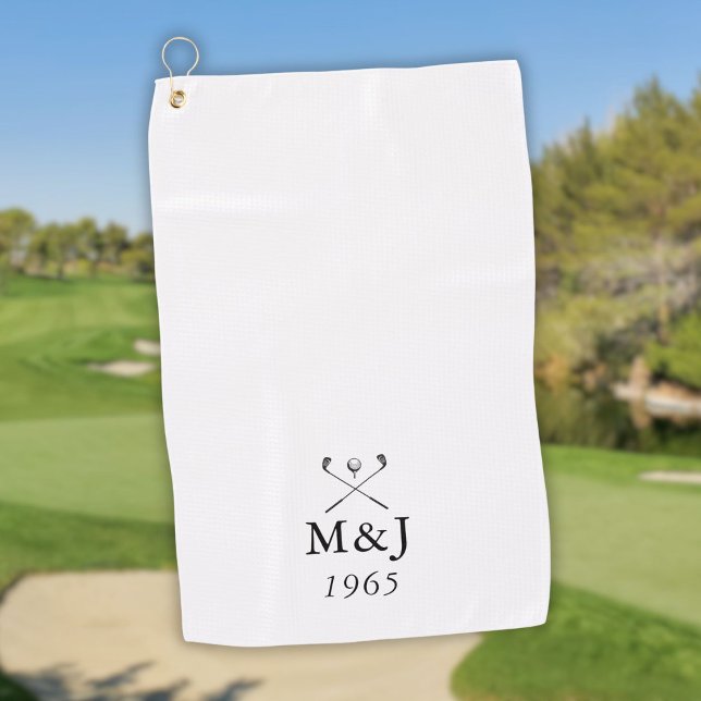 Personalisiertes Mongram-Hochzeitstag Golfhandtuch (Personalized Monogram Wedding Anniversary Date Golf Towel)