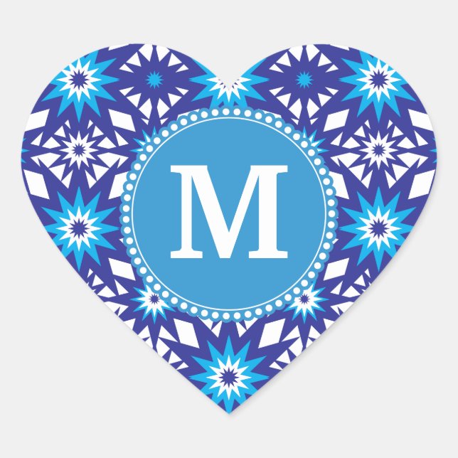 Personalisiertes Monogram Bold Blue Aquamarin Star Herz-Aufkleber (Vorderseite)
