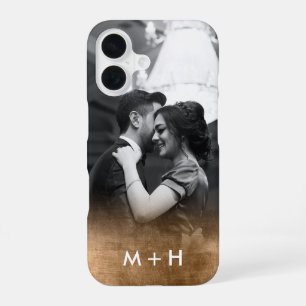 Personalisiertes Monogram Gold Ombre-Foto iPhone 16 Hülle