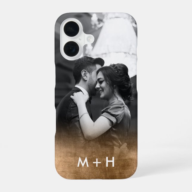 Personalisiertes Monogram Gold Ombre-Foto iPhone 16 Hülle (Rückseite)