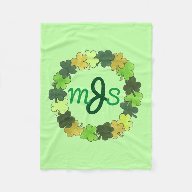 Personalisiertes Monogram Green Irish Kleeblatt Wr Fleecedecke (Vorderseite)