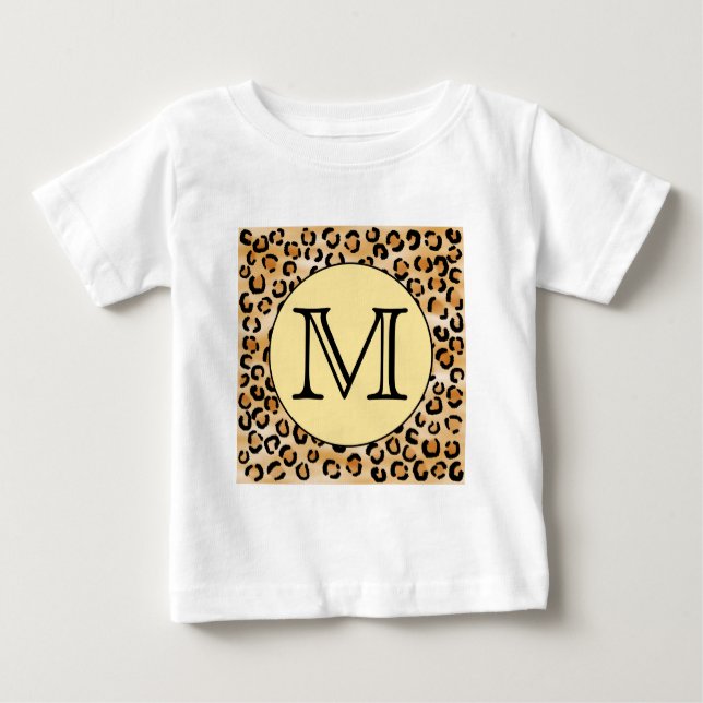 Personalisiertes Monogram Leopard-Druckmuster Baby T-shirt (Vorderseite)