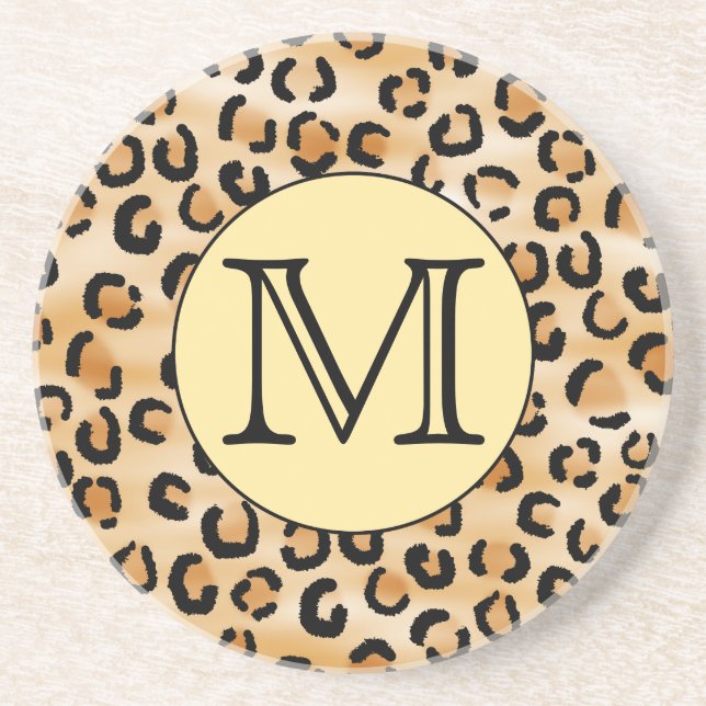 Personalisiertes Monogram Leopard Druckmuster. Getränkeuntersetzer (Vorne)