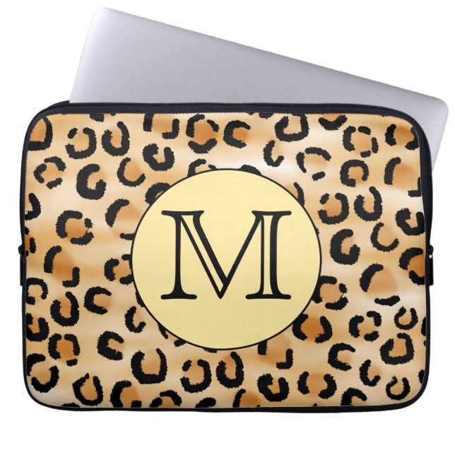 Personalisiertes Monogram Leopard-Druckmuster Laptopschutzhülle (Vorderseite)