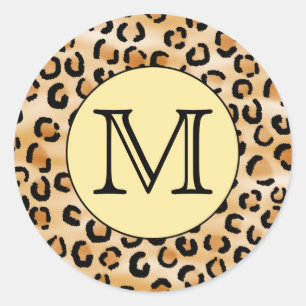 Personalisiertes Monogram Leopard Druckmuster. Runder Aufkleber