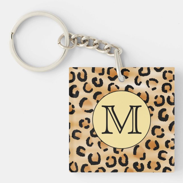 Personalisiertes Monogram Leopard-Druckmuster Schlüsselanhänger (Vorderseite)
