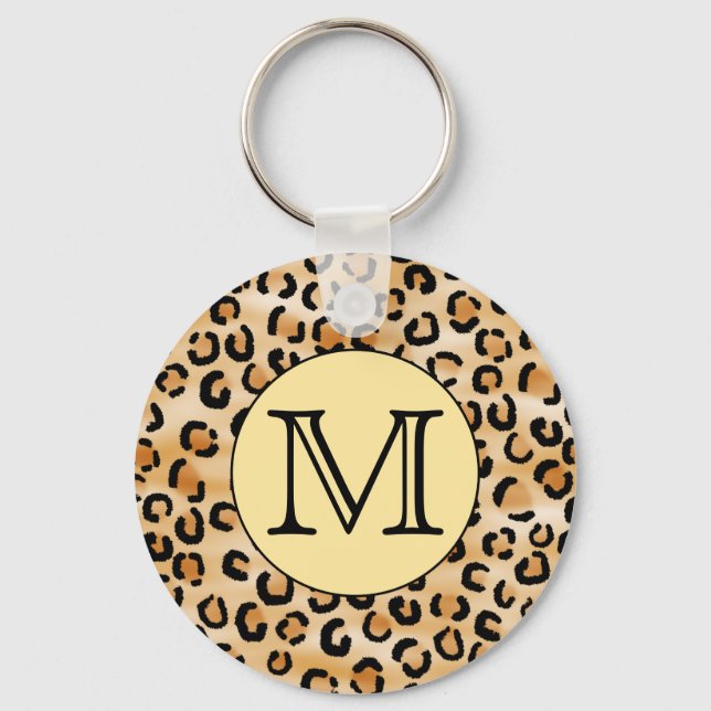 Personalisiertes Monogram Leopard Druckmuster. Schlüsselanhänger (Vorderseite)