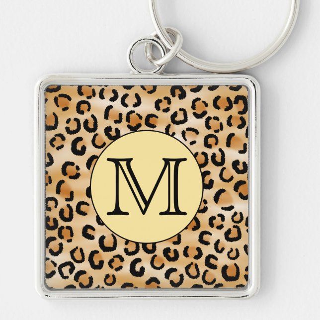 Personalisiertes Monogram Leopard-Druckmuster Schlüsselanhänger (Vorne)