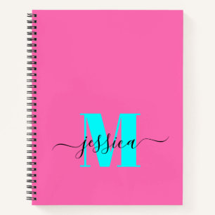 Personalisiertes Monogram-Notebook in Pink und Cya Notizbuch