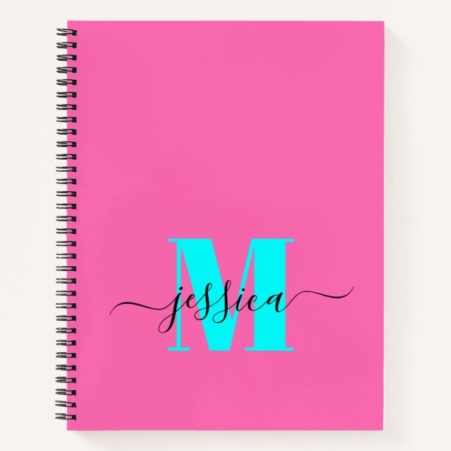 Personalisiertes Monogram-Notebook in Pink und Cya Notizbuch (Vorderseite)