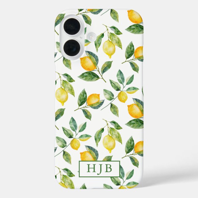 Personalisiertes Monogram Summer Lemons iPhone 16  Case-Mate iPhone Hülle (Rückseite)