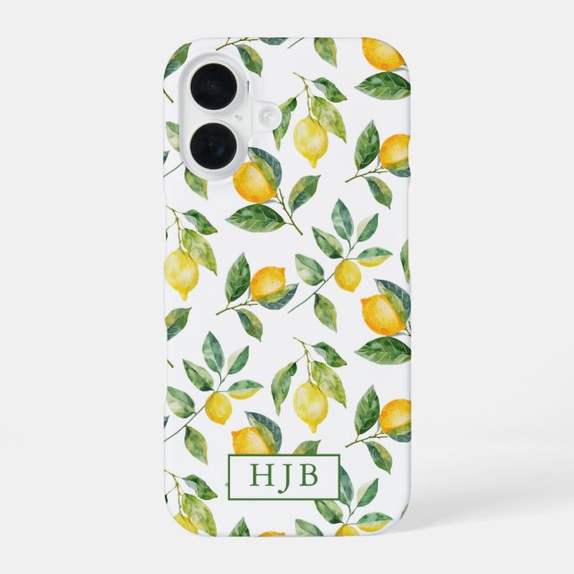 Personalisiertes Monogram Summer Lemons iPhone 16  Hülle (Rückseite)