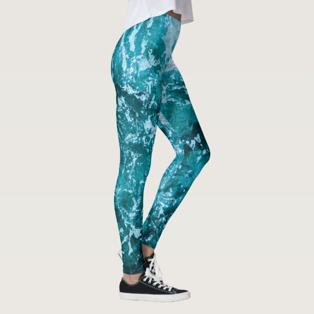 Personalisiertes Monogram Türkis Sea Waves Muster Leggings (Rechts)