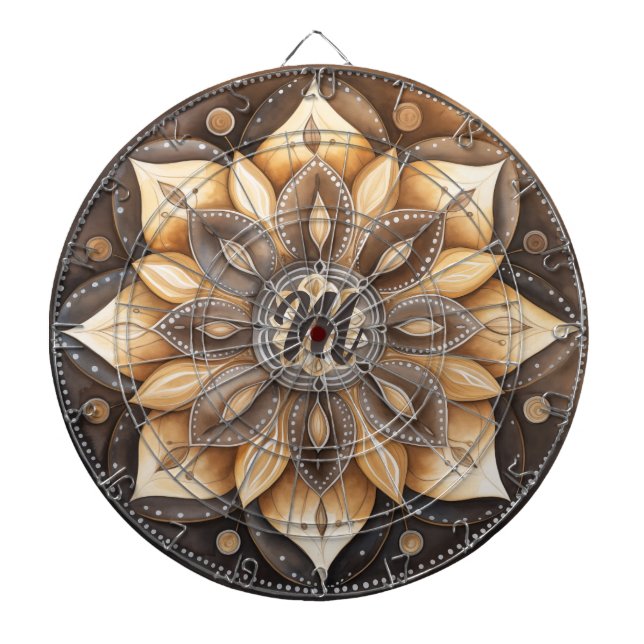 Personalisiertes Monogram Watercolor Brown Mandala Dartscheibe (vorne)