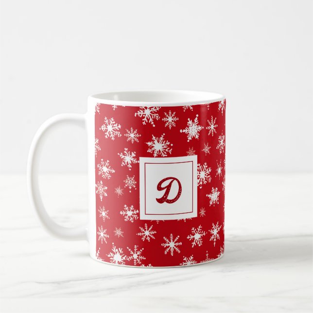 Personalisiertes Monogram Xmas Snowflake Rotes Mus Kaffeetasse (Links)