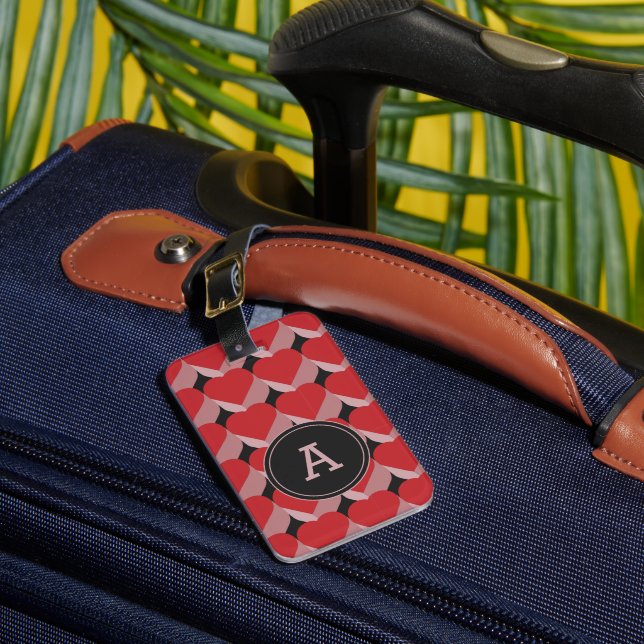 Personalisiertes Monogramm 3D rotes Herz Muster  Gepäckanhänger (Vorderseite Insitu 1)