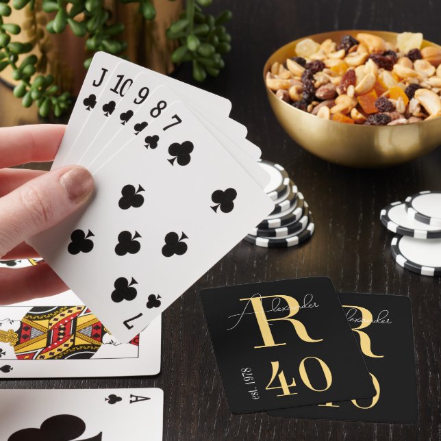 Personalisiertes Monogramm 40. Geburtstag Schwarz  Spielkarten (In Situ)