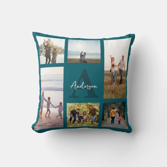 Personalisiertes Monogramm 6 FotoCollage Kissen (Vorderseite)