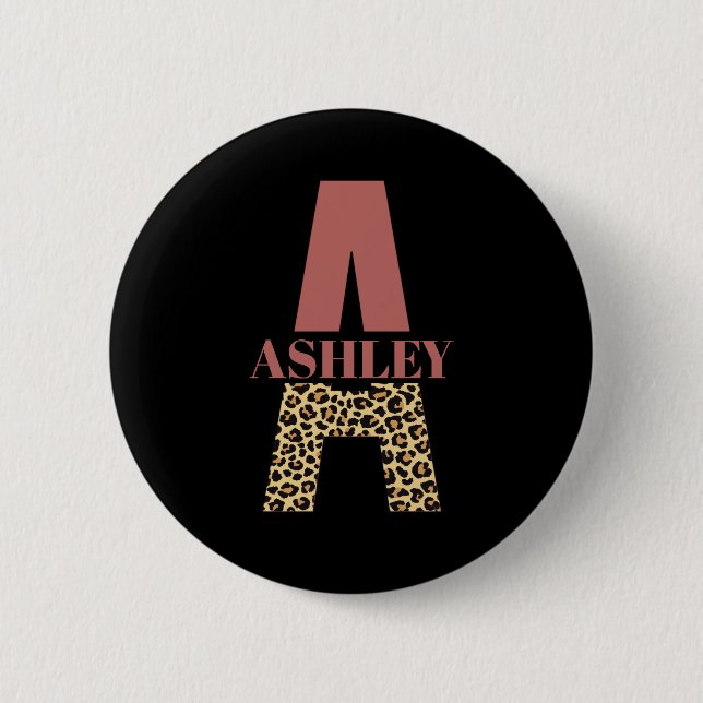 Personalisiertes Monogramm A Pink Leopard Button (Vorderseite)