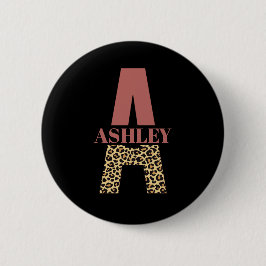 Personalisiertes Monogramm A Pink Leopard Button
