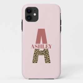 Personalisiertes Monogramm A Pink Leopard Case-Mate iPhone Hülle