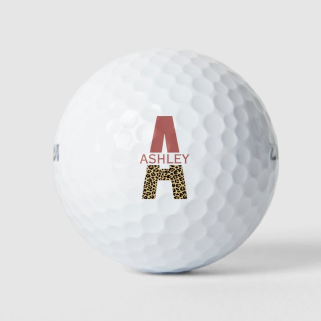 Personalisiertes Monogramm A Pink Leopard Golfball (Vorderseite)