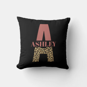 Personalisiertes Monogramm A Pink Leopard Kissen