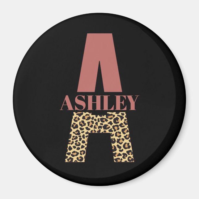 Personalisiertes Monogramm A Pink Leopard Magnet (Vorne)