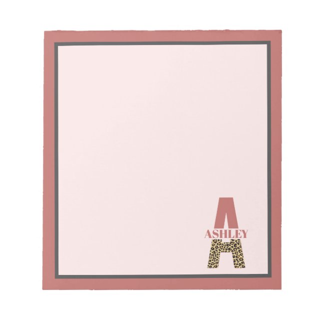 Personalisiertes Monogramm A Pink Leopard Notizblock (Vorderseite)