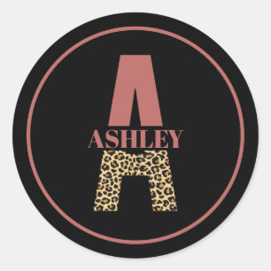 Personalisiertes Monogramm A Pink Leopard Runder Aufkleber