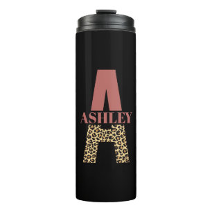Personalisiertes Monogramm A Pink Leopard Thermosbecher