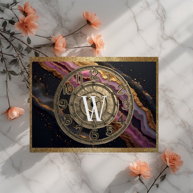 Personalisiertes Monogramm Achat Rosa Rustikaler M Schneidebrett (Personalized Monogram Agate Pink Rustic Metal Luxe Cutting Board)