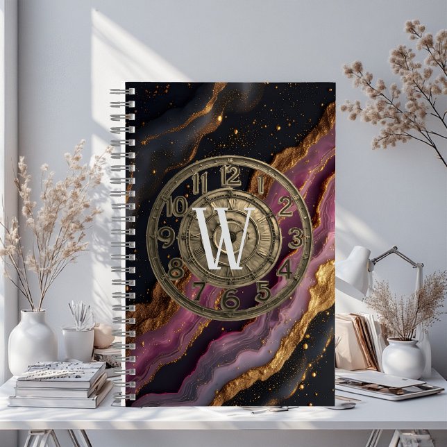 Personalisiertes Monogramm Achat Rosa Rustikales M Notizbuch (Personalized Monogram Agate Pink Rustic Metal Luxe Notebook)