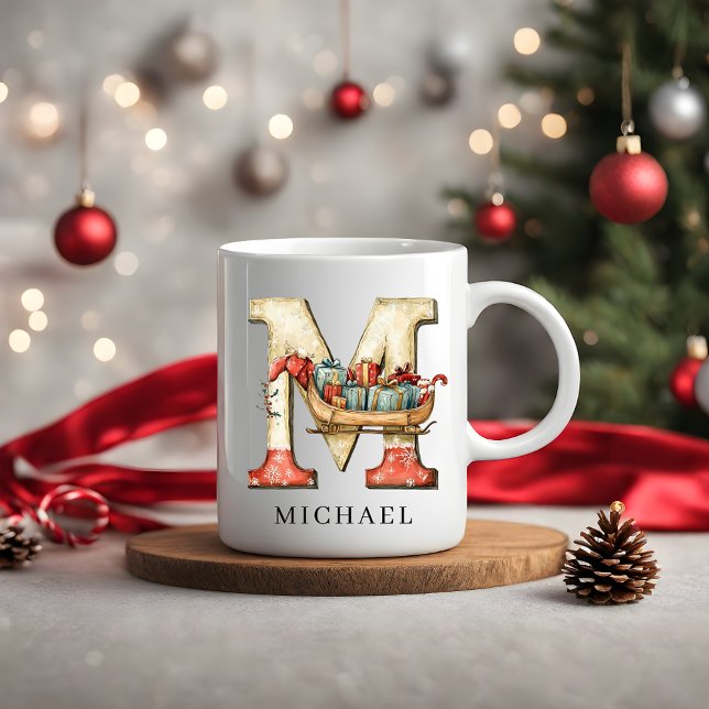 Personalisiertes Monogramm Anfangsbuchstabe M Weih Kaffeetasse (Personalized Monogram Initial M Christmas Holiday Coffee Mug)