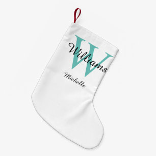 Personalisiertes Monogramm Aquamarin grün Kleiner Weihnachtsstrumpf