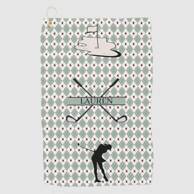 Personalisiertes Monogramm Argyle Benutzerdefinier Golfhandtuch (Vorderseite)
