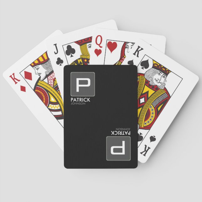 Personalisiertes Monogramm auf Schwarz (bearbeitba Spielkarten (Rückseite)